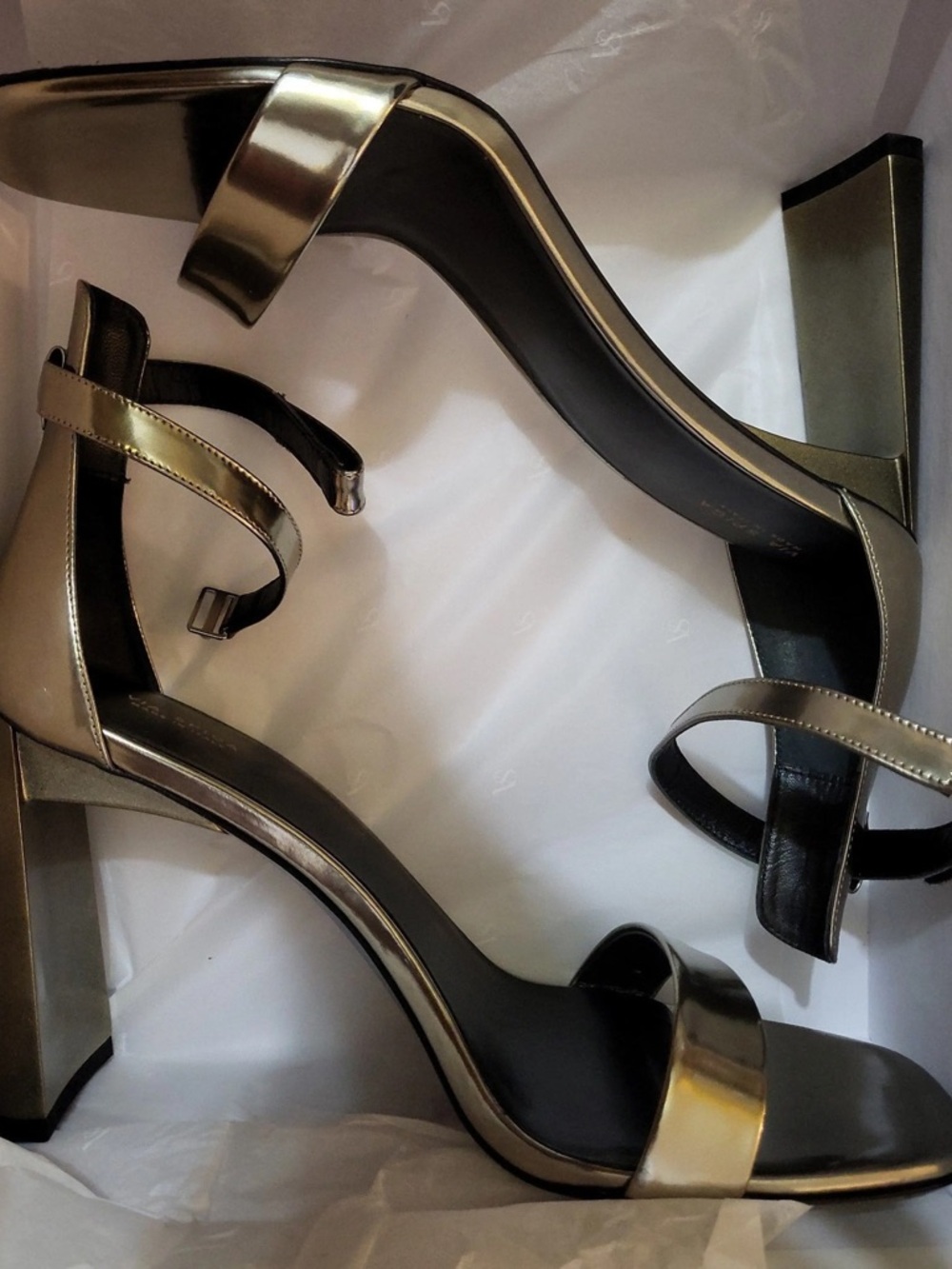 VIA SPIGA Womens Gold Heel Faxon Square Toe Buckle Leather Sandals 9.5 M - Picture 12 of 14
